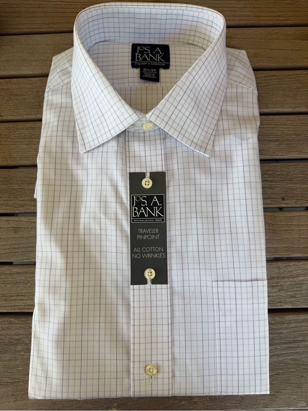 NWT Jos. A. Bank Traveler Pinpoint Check Dress Shirt 15.5 34